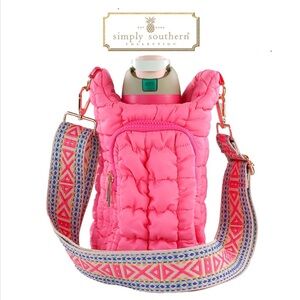 Simply Southern Pink Puffer Water Bottle Holder Shoulder Crossbody Bag